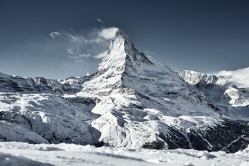 amazing great classic winter view of Matterhorn from Zermatt
