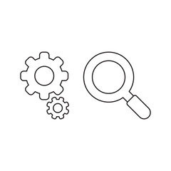 Vector icon concept of gears with magnifier.