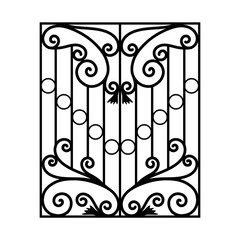 Iron window grills. Window railing vector image black paint with dimension on the white background