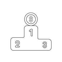 Vector icon concept of dollar coin on first place of winners podium.
