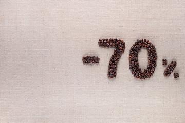 70% discount from coffee beans aligned middle right
