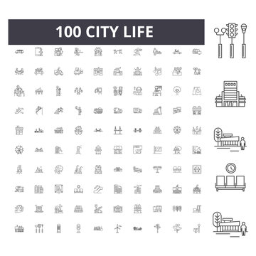 City Life Line Icons, Signs, Vector Set, Outline Concept Illustration