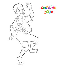 laughing african boy dancing barefoot. vector illustration