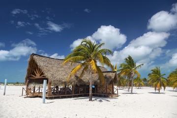 Beachfront Wooden Shack Bar and Grill Restaurant on Playa Sirena Tropical Beach on Cayo Largo Del...