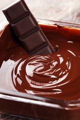 Melting chocolate, melted delicious chocolate for handmade praline icing confectionery