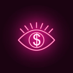 Human eye with dollar sign inside linear neon icon. Elements of Real Estate set. Simple icon for websites, web design, mobile app, info graphics