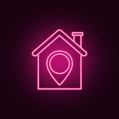 location of the house or the pointer neon icon. Elements of Real Estate set. Simple icon for websites, web design, mobile app, info graphics