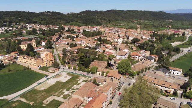 Barcelona. Aerial view in  village of Castelltersol. Catalonia.Spain. 4k Drone Video