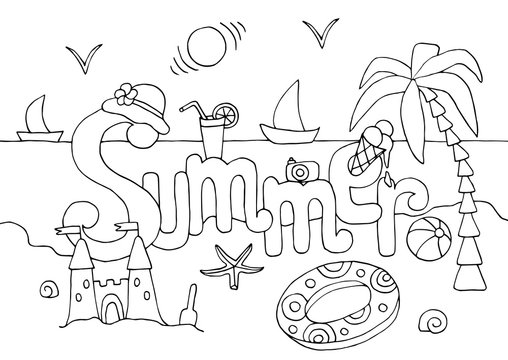 Hand drawn coloring page on summer theme