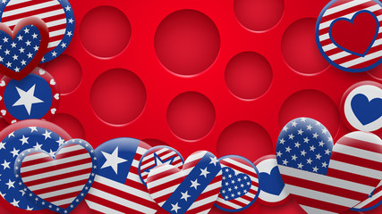 Fototapeta premium Vector illustration of various USA symbols in red and blue colors on background with holes. Independence Day United States of America