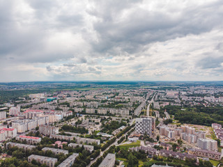 aerial view of city with cloudy weather