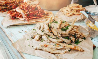 Food booth selling traditional street food