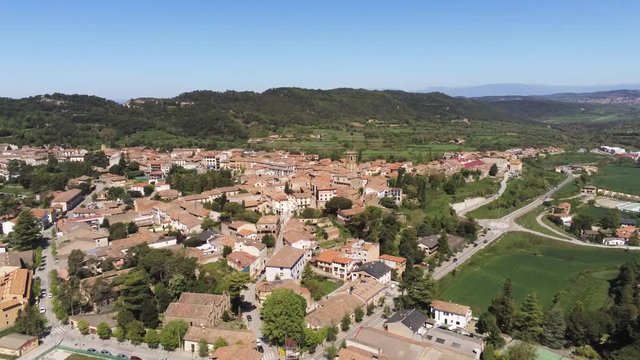 Barcelona. Aerial view in  village of Castelltersol. Catalonia.Spain. 4k Drone Video