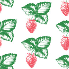Fresh strawberry seamless pattern. Vector background with colorful fruits.