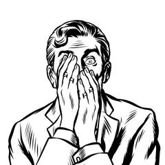 surprised man businessman covered his face with his hands