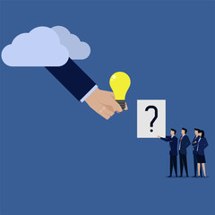 Business team give question sign for idea from hand from cloud online ask