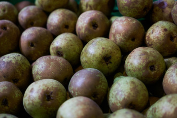 Pile of Fresh sweet pear background, close-up