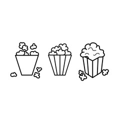 Black and white popcorn line icon set. Sweet or salty corn. Fast food logo. 