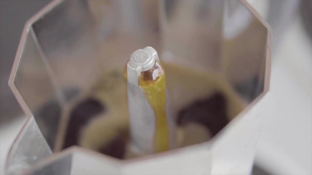 hot black coffee in slow motion coffee percolator steam and hot coffee