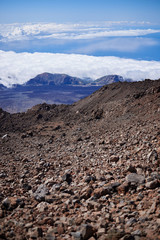 Volcanic rocks higher than the clouds on Teide mountain in Tenerife, Spain