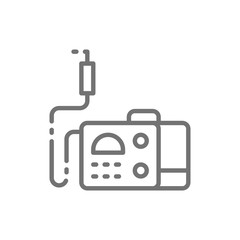 Obraz premium Welding machine with spark torch, welder tool line icon.