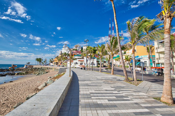 Mazatlan, Mexico-10 April, 2019: Famous Mazatlan sea promenade (El Malecon) with ocean lookouts and scenic landscapes © eskystudio