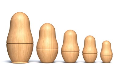 Wooden unpainted matryoshka dolls 3D