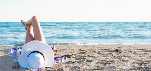 Fototapeta premium beautiful woman swim wear at the beach in sunny summer