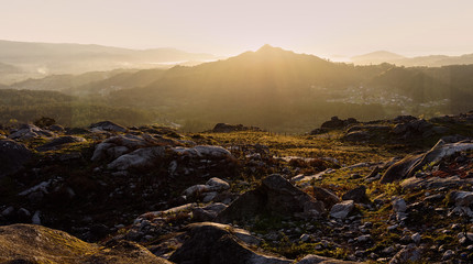 Panoramic landscape of the view from the Mount Galiñeiro in Vigo, Spain