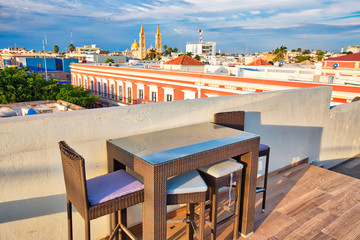 Mazatlan hotel rooftop overlooking scenic old city streets in historic center