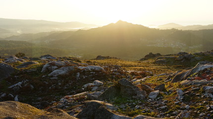 Obraz premium Panoramic landscape of the view from the Mount Galiñeiro in Vigo, Spain