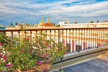 Mazatlan hotel rooftop overlooking scenic old city streets in historic center