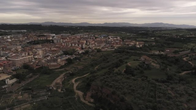 Aerial view in Caldes de Montbui, town of Barcelona. Catalonia,Spain. 4k Drone Video