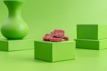 Weed or Marijuana edible gummy candy. Chewing candy made with THC to get high.