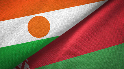Niger and Belarus two flags textile cloth, fabric texture 