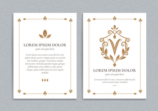 White and gold vintage greeting card. Letter V. Luxury vector shield ornament template. Monogram. Great for invitation, flyer, menu, brochure, wallpaper, background, decoration, or any desired idea.