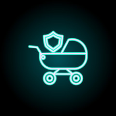 Fototapeta na wymiar baby stroller and shield neon icon. Elements of Insurance set. Simple icon for websites, web design, mobile app, info graphics