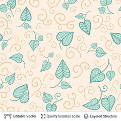 Green leaves seamless pattern. Vintage vector design.
