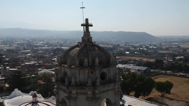 Drone aerial view of some baroque church dome and birds