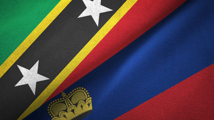 Saint Kitts and Nevis and Liechtenstein two flags textile cloth, fabric texture