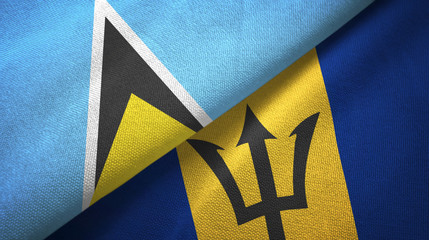Saint Lucia and Barbados two flags textile cloth, fabric texture 
