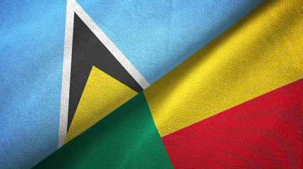 Saint Lucia and Benin two flags textile cloth, fabric texture 