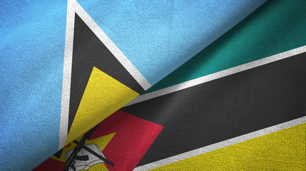 Saint Lucia and Mozambique two flags textile cloth, fabric texture