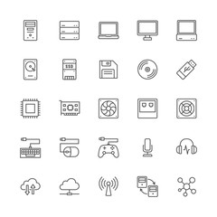 Set of Computer Components Line Icons. System Unit, Console, Server and more.