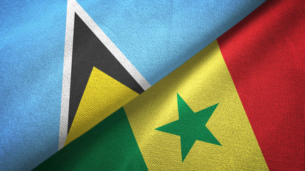 Saint Lucia and Senegal two flags textile cloth, fabric texture