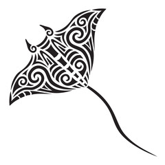 Manta Ray tattoo tribal stylised maori koru design - obrazy, fototapety, plakaty