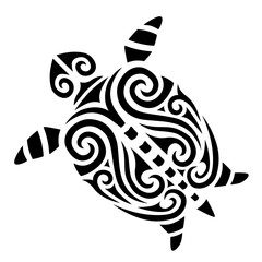 Turtle tattoo tribal stylised maori koru design - obrazy, fototapety, plakaty