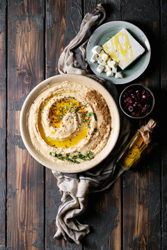 Hummus with olive oil and ground cumin