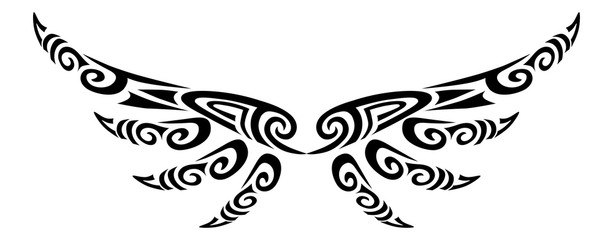 Angel wings flying tattoo tribal stylised maori koru design