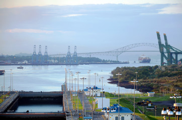 Morning view from the Cocoli Locks on the entrance to the Panama Canal.